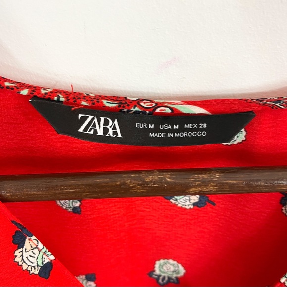 Zara Red Asymmetrical Floral/Paisley Print Top - Picture 7 of 7